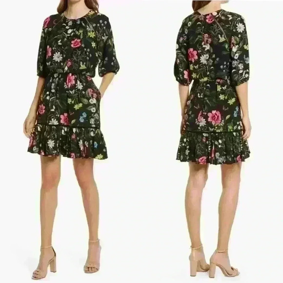 Eliza J Dresses & Skirts - Eliza J floral tulip hem dress whimsigoth feminine dainty puff sleeve size 12